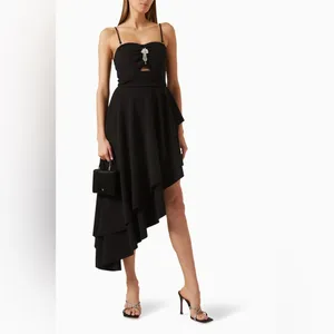 Elliatt Kienna Asymmetrical Cocktail Midi Dress in Black Size S NWT thumbnail 2