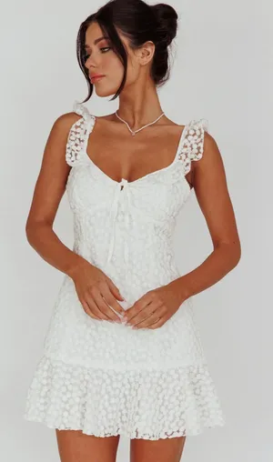 Selfie Leslie Shenay Ruffle Strap Embroidered Mini Dress White thumbnail 1