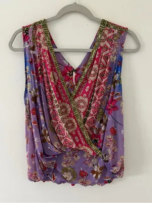 Free people Havana Whimsical Floral Print Sleeveless Surplice Tank Top size XS thumbnail 3