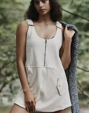 Anthropologie Daily Practice Soft Corded Jockey Mini Overall Dress Ivory XL NWT thumbnail 1