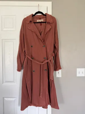 Free People Dusty Rose Long Coat Jacket Belted Double Breasted Trench Coat thumbnail 9