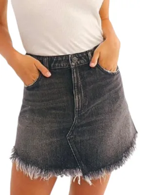 Like New Free People We The Free Bailey Black Denim Skirt Size 30 thumbnail 1