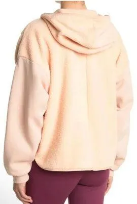 Essentials Golden Logo Sherpa Fleece Hoodie Blush Gold NWT thumbnail 2