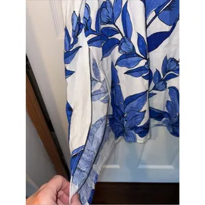 Calypso St Barth Linen Blend Smocked Back‎ Midi Dress Blue White Tropical Size S thumbnail 15