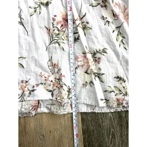 Zara Woman Womens Small 100% Linen Floral Midi Dress Cottagecore Puff Sleeve thumbnail 2