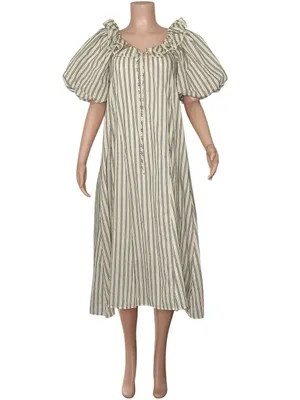 ZOCO. Good Luck Puff Sleeve Dress, Blue Stripes, Small thumbnail 3