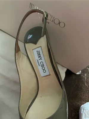 Jimmy Choo Vertigo Patent Leather Slingback Peep-Toe Pumps Pebble Palladium thumbnail 9