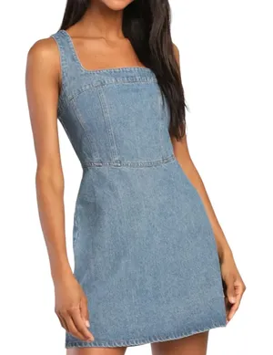 NWT Lulus So Delighted Medium Wash Denim Corset Seam Mini Dress Size XL thumbnail 1