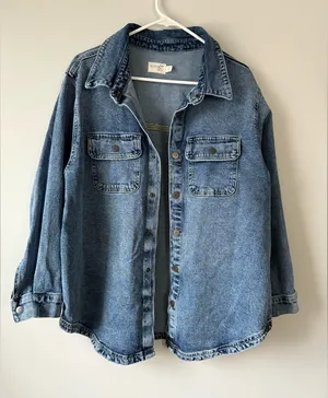 Terra & Sky Denim Flannel Shacket Jean Jacket Hippie Boho Oversized Size 0X 14W thumbnail 1