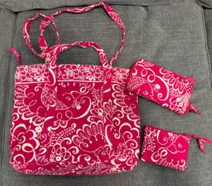 BUNDLE: Vera Bradley Pink Floral Quilted Tote with Matching Pouches thumbnail 1
