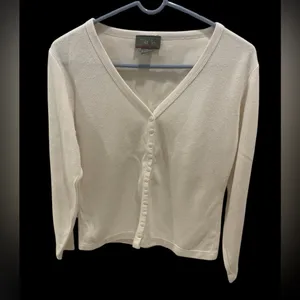 VTG Styl New York White Cream M Button Up Ribbed Sweater Cardigan Minimalist Y2K thumbnail 2