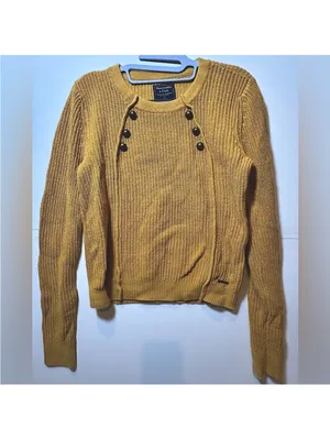 Abercrombie & Fitch Mustard Yellow Ribbed Crewneck Sweater with Button Detail thumbnail 3