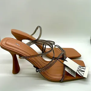 Zara Bling Jewel Tan Strappy High Heels EUC Size 40/USA Size 9 🔥🔥 thumbnail 2