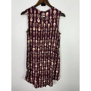 Knox Rose M Purple Boho Ikat‎ Print Crinkle Shift Dress Dark Romantic Grunge thumbnail 4