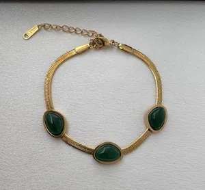 Adjustable Snake Chain Green Crystal Bracelet for Women thumbnail 1