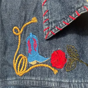 VTG Casey & Max Equestrian Western Embroidered Denim Jean Sleeveless Shirt XL thumbnail 7