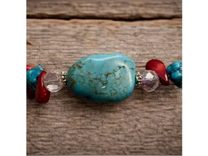 Artisan Jewelry Turquoise & Red Beaded Necklace | 18” thumbnail 7