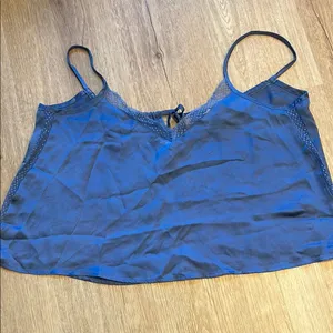 Aerie Blue Sheer Trim Silky Cami Swing Tank Top Size S thumbnail 1