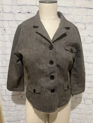 Andrew & Co. Brown Tweed Cropped Jacket Herringbone Pattern, 3/4 sleeves Medium thumbnail 1