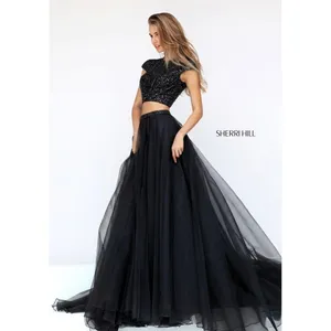 Sherri Hill 50561 Black Beaded Two Piece A-Line Organza Gown Size 2 NWT‎ thumbnail 2