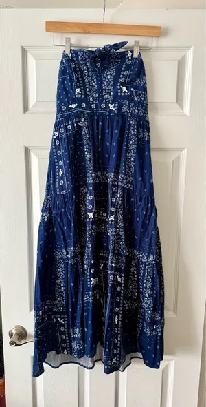 Strapless Bandana Print Midi Dress Blue thumbnail 1