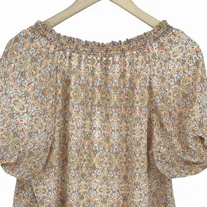 Show Me Your Mumu Women's Kirby Floral Puff Short Sleeve Blouse Yellow Sz Medium thumbnail 6