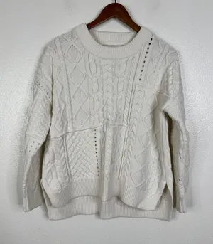 Anthropologie Pilcro Cream Cable Knit Patchwork Sweater Small OB1216993 thumbnail 1