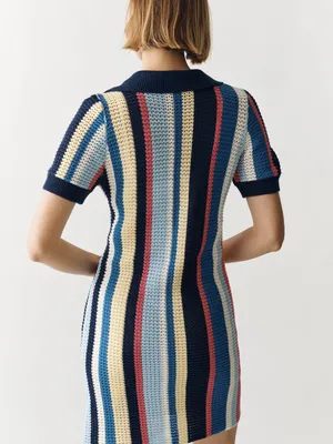Maeve Anthropologie Multi Stripe Collared Crochet Knit Mini Dress Size Small NWT thumbnail 4