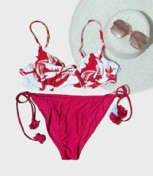 Shade & Shore Red Floral Bikini Set with Tie-Side Bottoms thumbnail 1