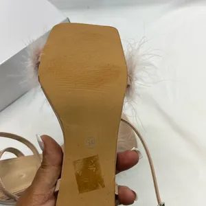Pink Feathered Heels Women 7.5-8 39 Pink/Beige Strappy‎ Transparent Heel Elegant thumbnail 10
