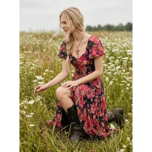 Free People Bohemian Floral Patchwork Sundrenched Maxi Dress Large thumbnail 5