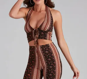 Windsor Bohemian Flair Halter Crop Top thumbnail 1