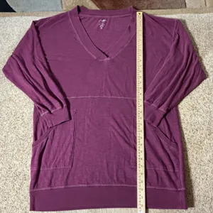 Natural Life Womens Plum Purple‎ Slub Cotton V-Neck Pockets Tunic Top Medium thumbnail 2