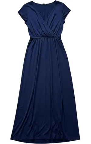 Gap Cap Sleeve Maxi Dress Size Large Navy Blue Drawstring Waist Jersey Knit thumbnail 1