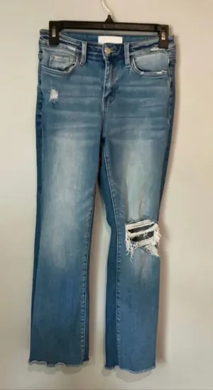 Vervet high rise straight leg distressed jeans Raw hem size 25 #1100 thumbnail 1