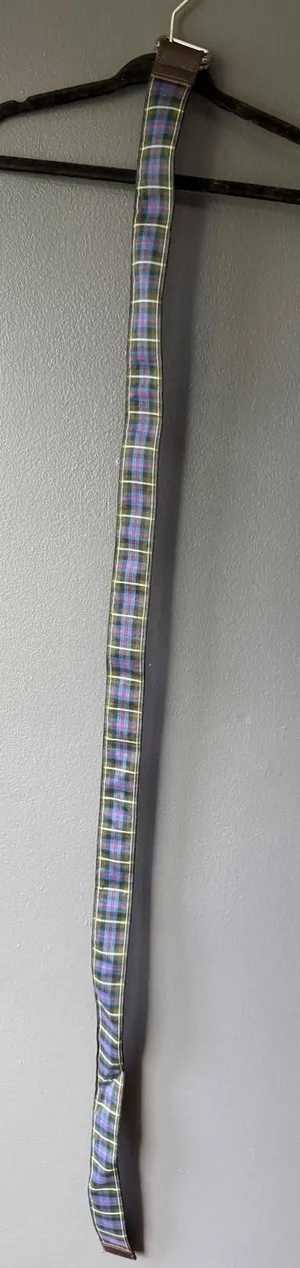 Plaid Patterned Belt with Brown Faux Leather Accents thumbnail 1