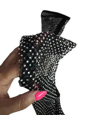 BLACK Mesh Rhinestone Pull On Boots Size JPN 24.5 / US 8.5 thumbnail 4