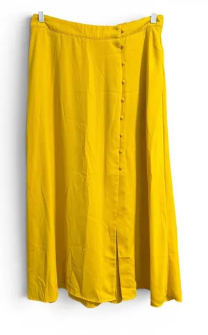 A New Day Mustard Yellow Button Front Midi Skirt Womens XL Elastic Back‎ Crepe thumbnail 1