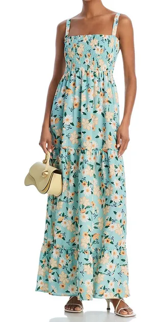 Agua Bendita Womens Lucery Green Floral Print Long Maxi Dress vacation M $380 thumbnail 1
