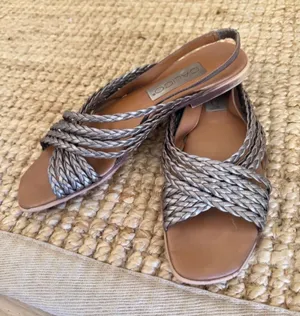 Calico Size 8 Metallic Woven Leather Slingback Sandals Square Toe thumbnail 1