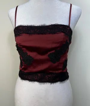 Goth Burgundy Lace Trim Crop Top size XS‎ thumbnail 1