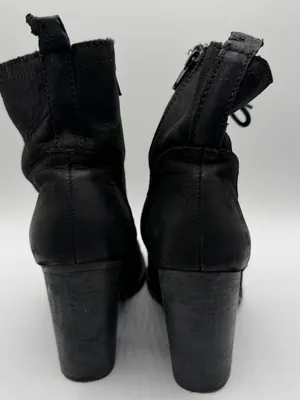 Steve Madden Lauuren Boots Womens 6.5 Black Leather Lace Up Block Heel thumbnail 4