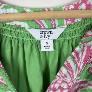 Crown Ivy Dress Sz‎ S Pineapple Green Cottage Tiered Tropical Puff Short thumbnail 6