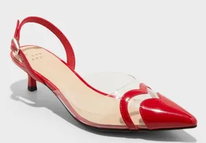 A New Day Red Clear Slingback Heels Kitten Heel Pointed Toe Valentine Y2K Size 6 thumbnail 1