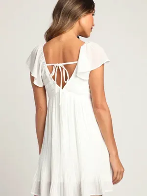Lulus Amalfi Coast White Pleated Flutter Sleeve Mini Dress XL thumbnail 6