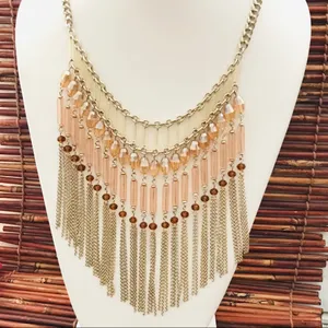 Chico’s Tassel Bibb Necklace Glass Beading thumbnail 2