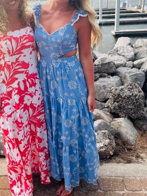 Women’s Blue Floral Eyelet Cutout Maxi Dress thumbnail 2