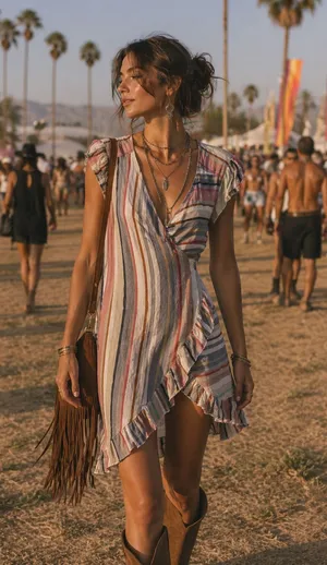 Free People Blue & Pink Vertical Striped Short Sleeve Wrap Dress Womens L Mini thumbnail 1