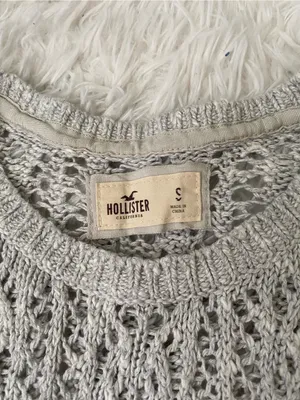 Hollister Co light gray open knit crotchet sweater top womans size small thumbnail 4