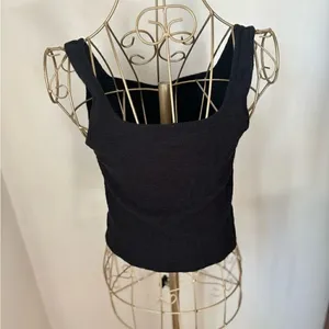 American Eagle Outfitters Ribbed Ruched Tank Top Black Size XL thumbnail 7